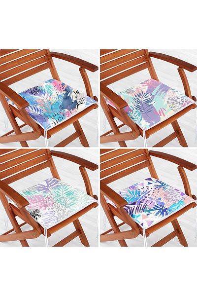 Realhomes Set of 4 Colorful Leaf Tropical Leaf Special Design Digital Printed Zippered Chair Cushions