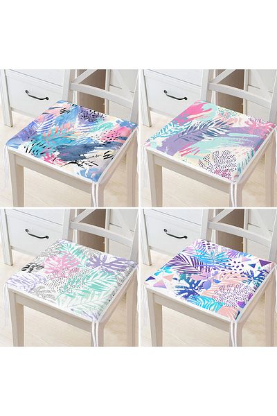 Realhomes Set of 4 Colorful Leaf Tropical Leaf Special Design Digital Printed Zippered Chair Cushions