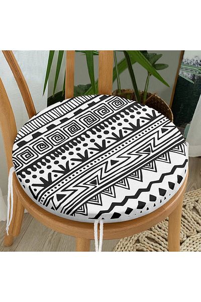 Realhomes Black and White Modern African Motif Modern Round Zippered Chair Cushion