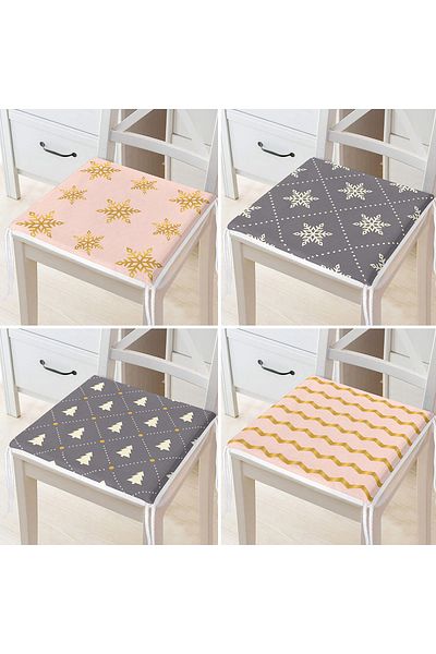 Realhomes 4-Piece Colorful Christmas Patterned Modern Zippered Chair Cushion Set with Gold Detail on the Floor