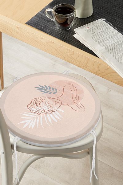 Realhomes Antique Patterned Digital Printed Modern Round Zippered Chair Cushion on Pastel Floor