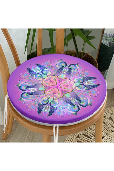 Realhomes Rainbow Motif Colorful Floral Special Design Round Zippered Chair Cushion