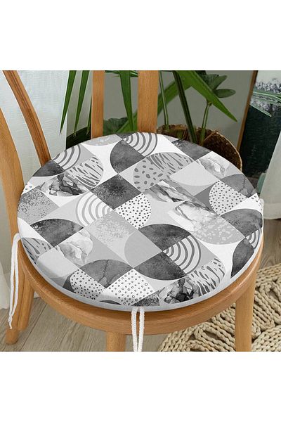 Realhomes Modern Marble Patterned Round Zippered Chair Cushion on Gray Floor