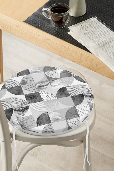Realhomes Modern Marble Patterned Round Zippered Chair Cushion on Gray Floor
