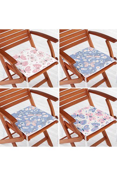 Realhomes Set of 4 Colorful Floor Butterfly Patterned Digital Printed Modern Zippered Chair Cushions