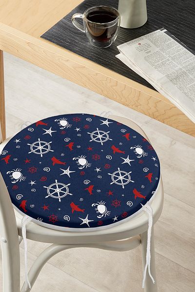 Realhomes Colorful Dolphin Patterned Digital Printed Modern Round Zippered Chair Cushion with Navy Blue Background