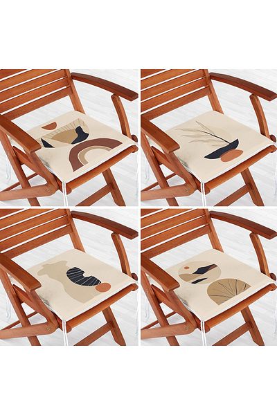 Realhomes 4-Piece Cream Floored Ethnic Design Digital Printed Modern Zippered Chair Cushion Set