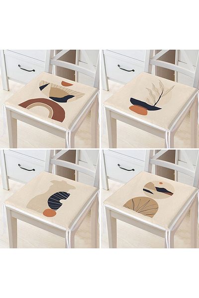Realhomes 4-Piece Cream Floored Ethnic Design Digital Printed Modern Zippered Chair Cushion Set