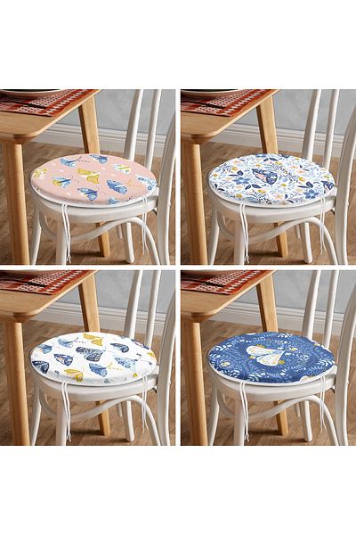 Realhomes 4-Piece Butterfly Special Designed Digital Printed Modern Round Zippered Chair Cushion Set