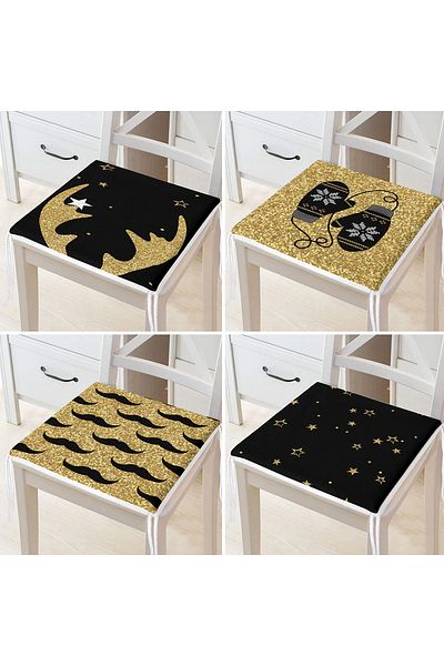 Realhomes 4-Piece New Year Concept Gold Leaf Special Design Modern Zippered Chair Cushion Set