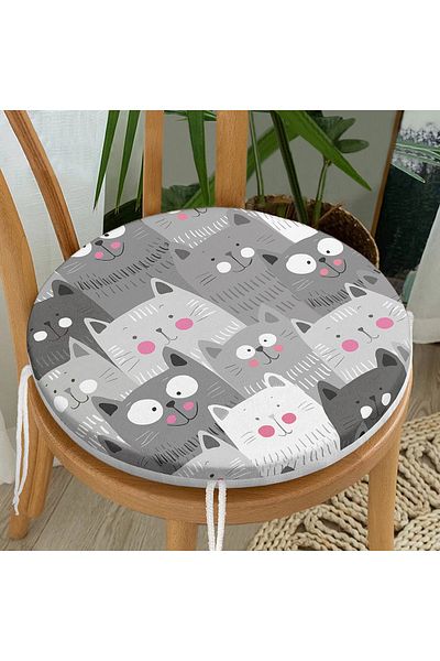 Realhomes Cute Cat Motif Digital Printed Special Design Modern Round Zippered Chair Cushion