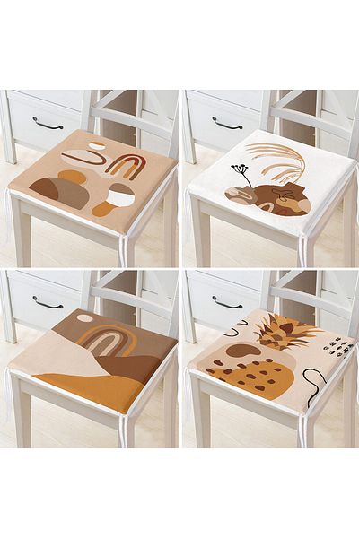 Realhomes 4-Piece Colorful Onedraw Drawing Leaf Patterned Modern Zippered Chair Cushion Set on the Floor