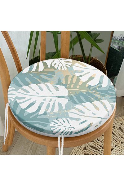 Realhomes Blue Floor Leafy Design Patterned Digital Printed Round Zippered Chair Cushion