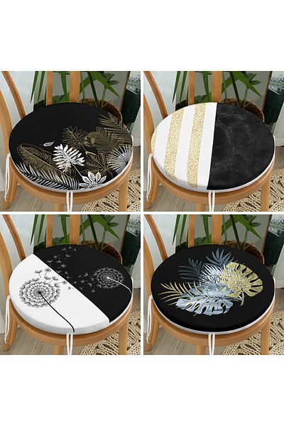 Realhomes 4-Piece Modern Round Zippered Chair Cushion Set with Gold Detail on Black Floor