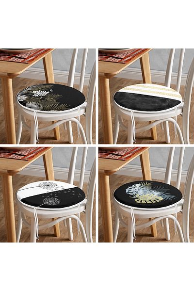 Realhomes 4-Piece Modern Round Zippered Chair Cushion Set with Gold Detail on Black Floor