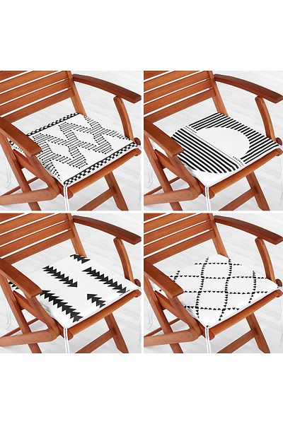 Realhomes 4-Piece Black and White Scandinavian Design Zippered Chair Cushion Set