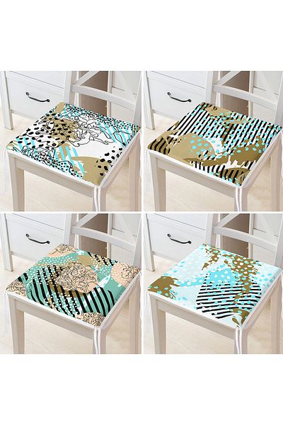 Realhomes 4-Piece Modern Zippered Chair Cushion Set with Colorful Polka Dot Pattern on White Background