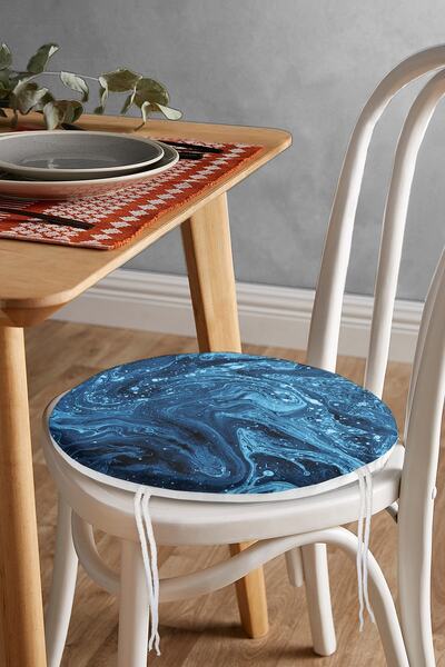 Realhomes Сині мотиви ебру з цифровим принтом, кругла подушка для стільця на ...