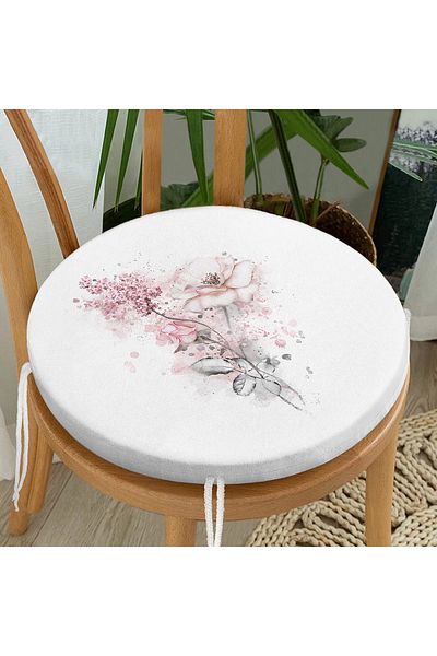 Realhomes Ogea Flower Themed Leaf Drawing Round Zippered Chair Cushion