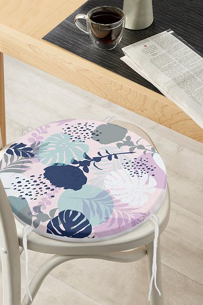 Realhomes Modern Digital Printed Round Zippered Chair Cushion with Tropical Leaf Motif
