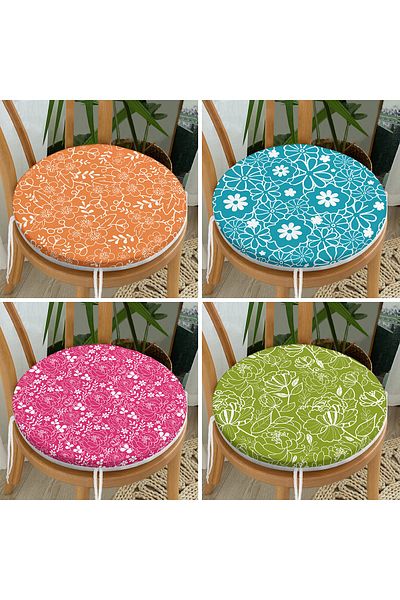 Realhomes Set de 4 perne rotunde pentru scaune cu fermoar cu motiv cu flori albe pe podea colorată