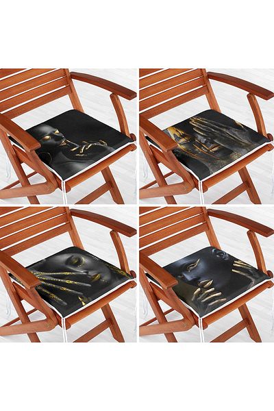Realhomes 4-Piece Black Women's Zippered Chair Cushion Set with Gold Detail