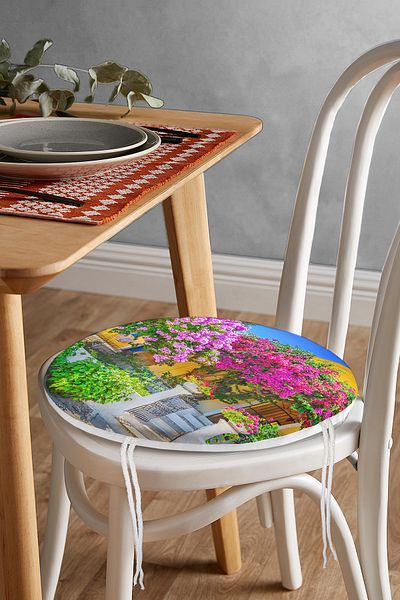 Realhomes Flower Themed Digital Printed Round Zippered Chair Cushion