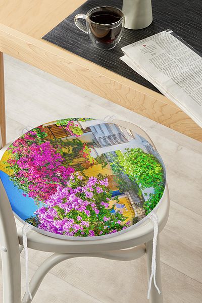 Realhomes Flower Themed Digital Printed Round Zippered Chair Cushion