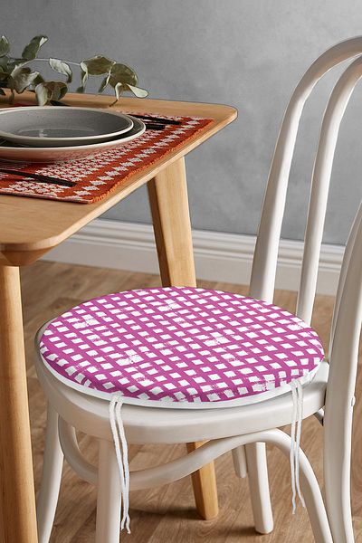 Realhomes Round Zippered Chair Cushion with Geometric Square Motif on Dark Blue Floor