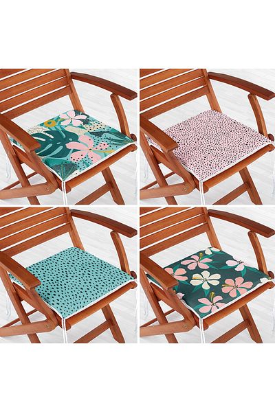 Realhomes 4-Piece Colorful Modern Zippered Chair Cushion Set with Leaf Pattern on the Floor