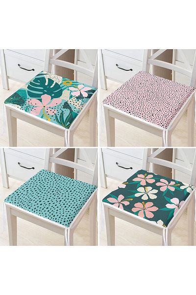 Realhomes 4-Piece Colorful Modern Zippered Chair Cushion Set with Leaf Pattern on the Floor