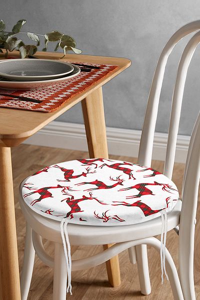 Realhomes Plaid Colorful Deer Patterned Special Designed Digital Printed Modern Round Zippered Chair Cushion