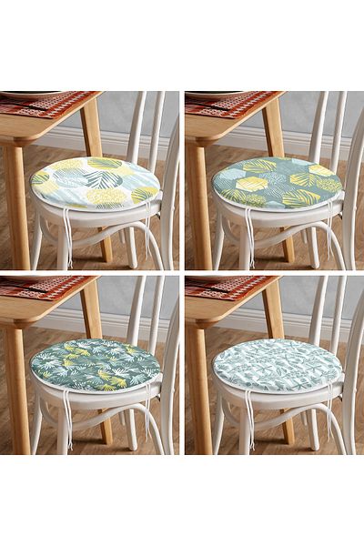Realhomes 4-Piece Colorful Leaf Patterned Modern Round Zippered Chair Cushion Set on the Floor