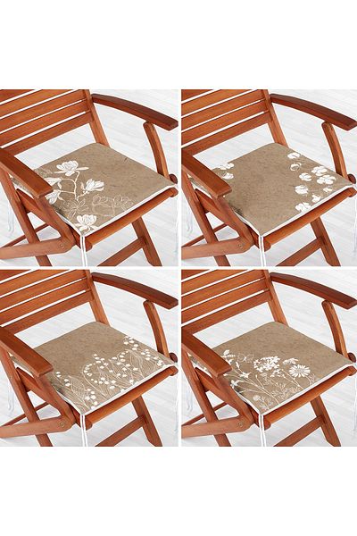 Realhomes 4-Piece Modern Zippered Chair Cushion Set with White Floral Patterns on Colorful Floor