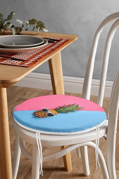 Realhomes Blue Pink Pineapple Patterned Modern Round Zippered Chair Cushion