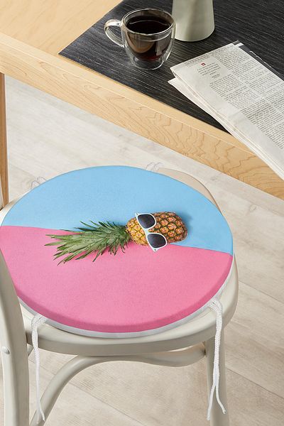 Realhomes Blue Pink Pineapple Patterned Modern Round Zippered Chair Cushion