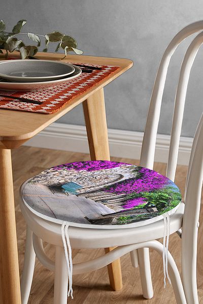 Realhomes Purple Ivy Patterned Digital Printed Round Zippered Chair Cushion