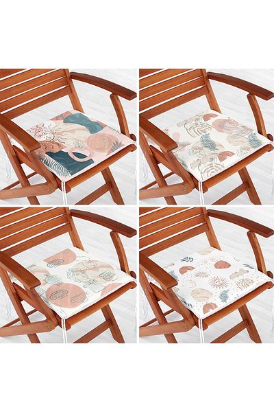 Realhomes 4-Piece Modern Zippered Chair Cushion Set with Onedraw Drawing on Colorful Floor