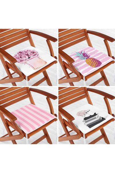 Realhomes Набір з 4 рожево-білих стільцевих подушок із застібкою-блискавкою т...