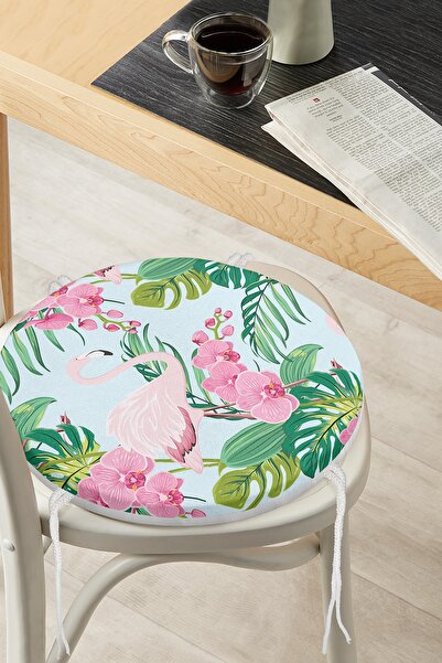 Realhomes Šareni tropski listovi i flamingo motiv, okrugli jastuk za stolicu ...