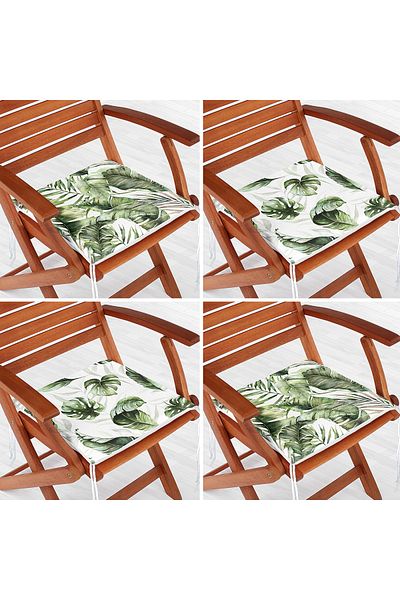 Realhomes 4-Piece Green Exotic Leaf Design Digital Printed Modern Zippered Chair Cushion Set