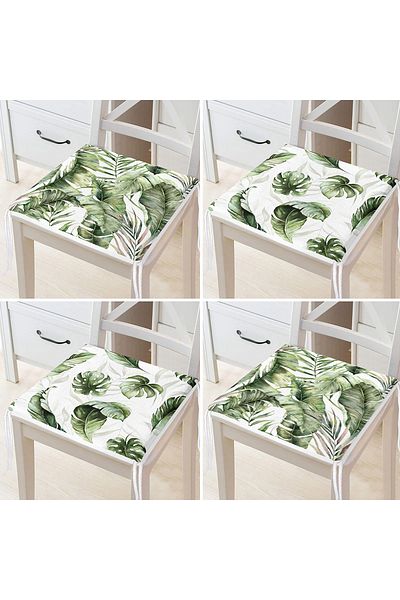 Realhomes 4-Piece Green Exotic Leaf Design Digital Printed Modern Zippered Chair Cushion Set