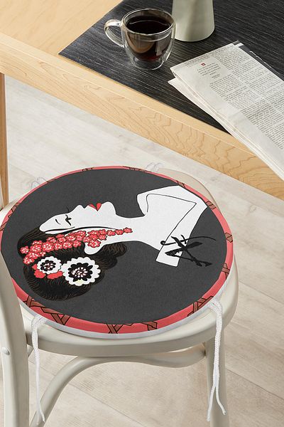 Realhomes Geometric Ogea Floored Floral Hair Japanese Women's Motif Round Zippered Chair Cushion