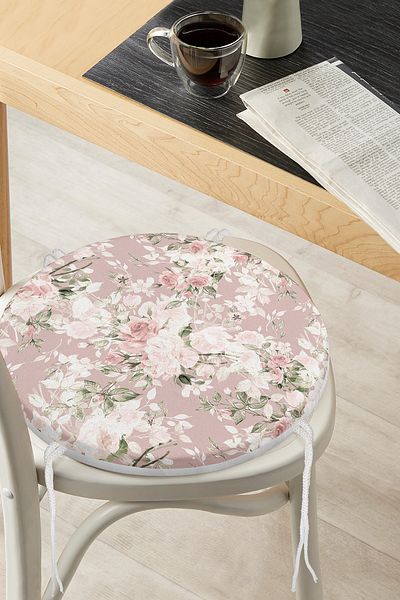 Realhomes Digital Printed Modern Round Zippered Chair Cushion with White Flower Pattern on Colorful Background