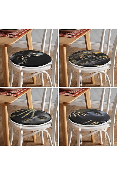 Realhomes 4-Piece Black Women's Round Zippered Chair Cushion Set with Gold Detail