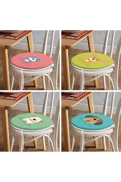 Realhomes Set of 4 Cute Dogs Round Zippered Chair Cushions