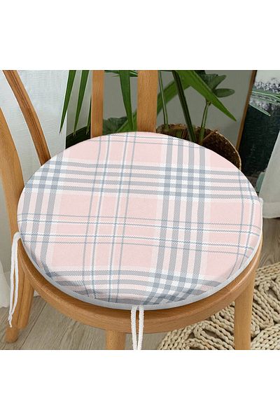 Realhomes Pink Floor Plaid Patterned Special Design Round Zippered Chair Cushion