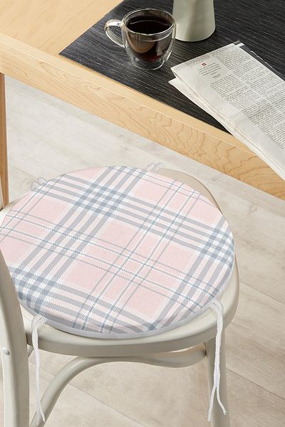 Realhomes Pink Floor Plaid Patterned Special Design Round Zippered Chair Cushion