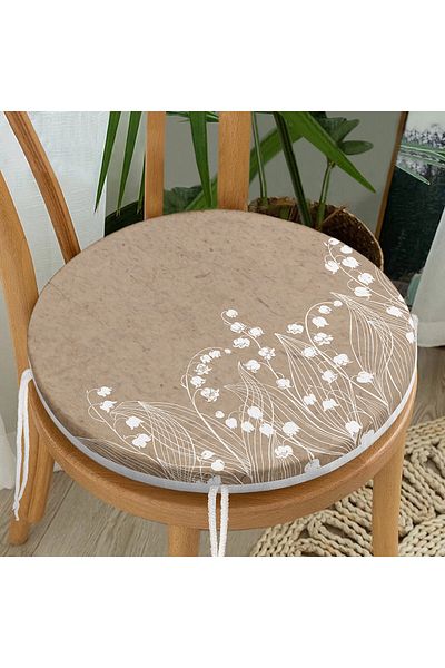 Realhomes Digital Printed Modern Round Zippered Chair Cushion with White Flower Pattern on Colorful Background