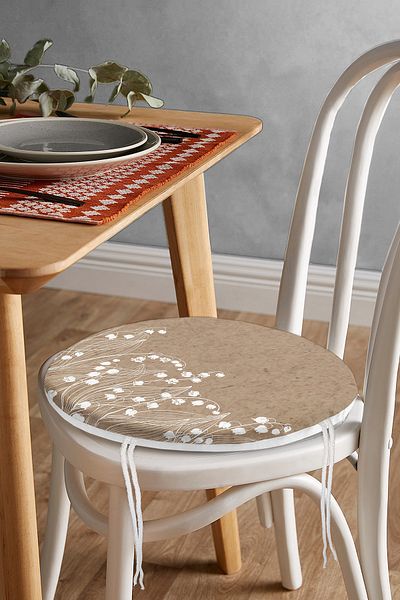 Realhomes Digital Printed Modern Round Zippered Chair Cushion with White Flower Pattern on Colorful Background